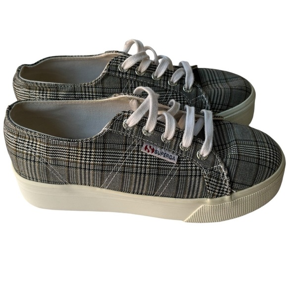 Superga 2790 BRITISHW Black Plaid Platform Sneakers woman’s SZ. 7 - Picture 9 of 13
